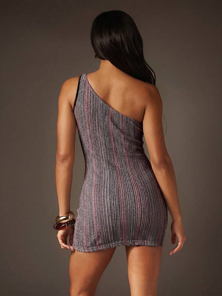 MISSGUIDED Metallic Beaded One-Shoulder Mini Dress With Asymmetrical Strap Detail For Evening Party Occasions