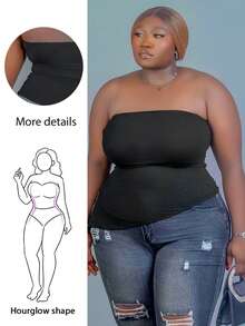 CurvyTilda Plus Size Casual Distressed Slim Fit Denim Jeans, For Hourglass Body Shape - Black - View 1