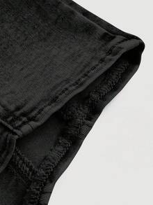 SHEIN MOD 女款純色方領休閒不對稱下擺牛仔上衣，適合夏季 - 黑色 - 查看 4