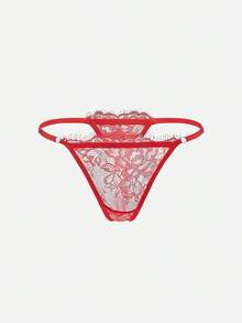 2pcs Set Mature Burgundy Lace Patchwork Lingerie Set - Red - View 4