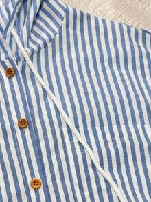 Resyla New Women Casual Loose Striped Hooded Long Sleeve Shirt - Blue - View 5