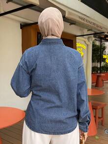 Joudiya Chaqueta y abrigo de mezclilla con cintura ajustada, suelto y casual, adecuado para primavera y verano - Azul - Ver 2