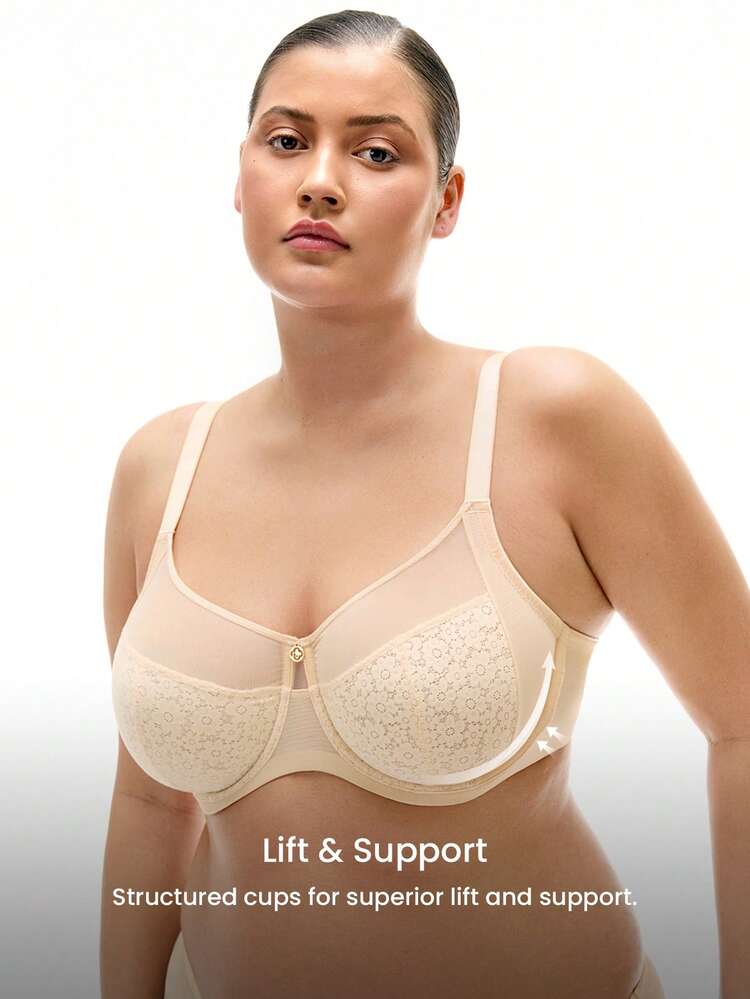 Plus Full Coverage Unlined Lace Minimizer Bra