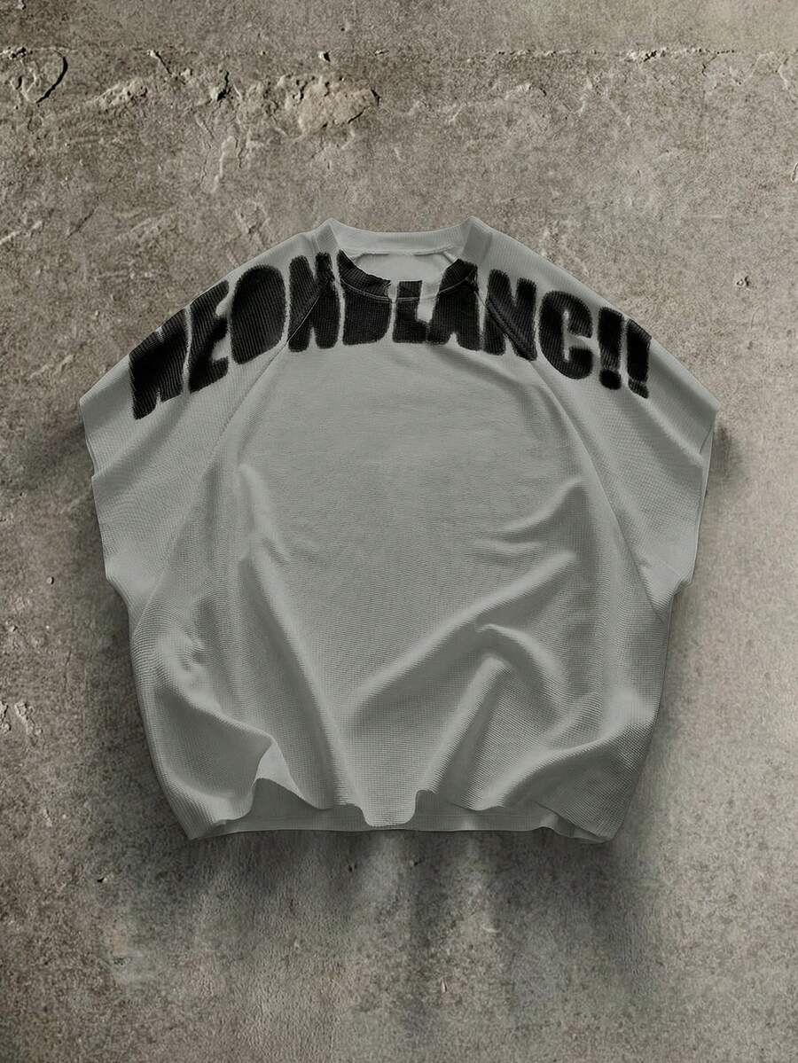 NEON BLANC Áo tank top nam phong cách đường phố màu trắng, cổ tròn, in chữ, thích hợp cho mùa hè. - Xám - Xem 1