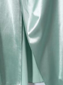 SHEIN Teenager Mädchen grünes einfarbiges ärmelloses Kleid mit Schlitz vorne, glänzender Stoff, geeignet für Hochzeiten, Abschlussfeiern und verschiedene Anlässe im Frühling/Sommer - Grün - Übersicht 7