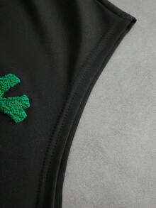 PAVTROS 男士休闲时尚街头风十字绣黑色背心，适合夏季日常通勤 - 黑色 - 查看 7