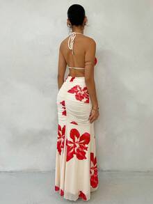 Bonvoyette Women's Floral Print Backless Dress Party Elegant Vacation - Multicolor - View 2