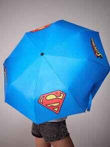 SUPERMAN X SHEIN 1把印有正义联盟标志的雨伞，UPF 50+ 防紫外线，适合学校、工作、户外和日常使用，专为大学生、高中生、男女设计。 - 藍色 - 查看 3