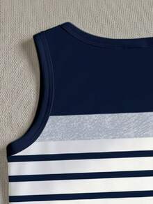Souflis Souflis 2pcs Baby Boy Casual Striped Pattern & Polo Logo Print Vest + Solid Color Shorts Set, Suitable For Summer Outings - Multicolor - View 4
