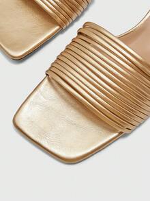 CUCCOO BIZCHIC Nuevos sandalias de tacón alto de punta cuadrada con tiras doradas para mujer, para primavera y verano. Sandalias de tacón de aguja francesas para usar con faldas - Dorado - Ver 8