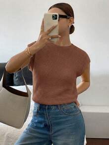 Siren Gaze Casual Solid Color Round Neck T-Shirt, Versatile For Summer,Summer Top - Chocolate Brown - View 5