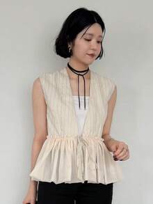 FRIFUL 夏季女士休闲撞色系带吊带背心 - 灰色 - 查看 5