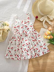 SHEIN Đầm suông không tay in hình quả anh đào cho bé gái - Nhiều màu - Xem 5