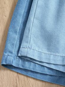 Genkimix Kids 2pcs Baby Girls' Denim Loose Shorts Set, Summer Washed Versatile Comfortable Pockets Design, Bow Decor, Elastic Waist, Light Blue Thin Tencel Fabric, Suitable For Daily Outing And Vacation - Blue - View 5