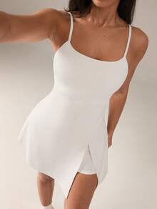 SHEIN BAE 女士纯色吊带露背开衩运动连衣裙 - 白色 - 查看 3