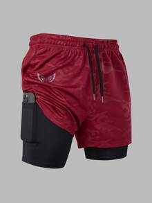 Gym Rark Men's Wing Print Double Layer Sports Shorts, Gym, Holiday - Red - View 3
