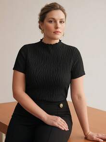 MOTF PREMIUM PLUS SIZE SPRING WAVY TEXTURED KNIT T-SHIRT - Black - View 3