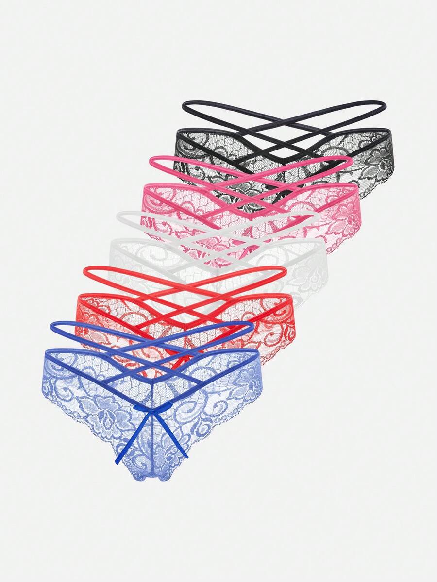 5入組花邊蝴蝶裝飾前扣內褲女性內衣 - 彩色 - 查看 1