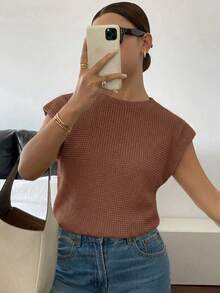 Siren Gaze Casual Solid Color Round Neck T-Shirt, Versatile For Summer,Summer Top - Chocolate Brown - View 6