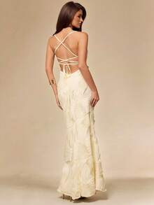 SHEIN BAE Vestido ajustado con tirantes de amarre y espalda descubierta con textura de color albaricoque, elegante para brunch, invitada de boda, fiesta de cóctel, vacaciones en la playa - Albaricoque - Ver 7