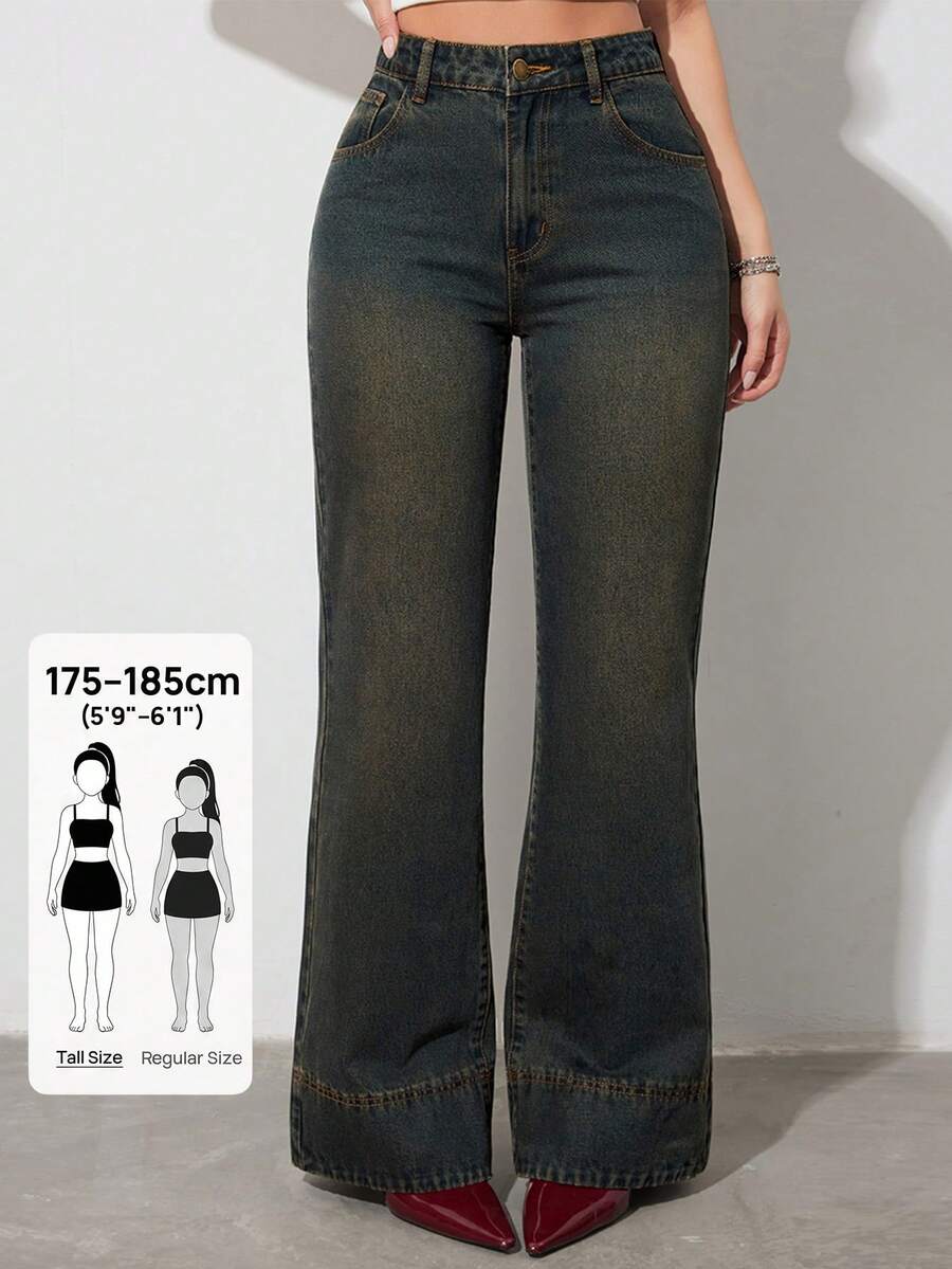SHEIN Tall Quần jeans nữ cạp cao ống rộng kiểu vintage, phong cách thường ngày thanh lịch, phù hợp cho mùa hè, trang phục retro và sinh hoạt hàng ngày. Quần jeans nữ cạp cao ống rộng có túi, dáng rộng thoải mái, đa năng, thích hợp cho mùa hè và mùa xuân, ngày lễ tình nhân, đám cưới, phong cách thanh lịch. - Màu xanh lam - Xem 1