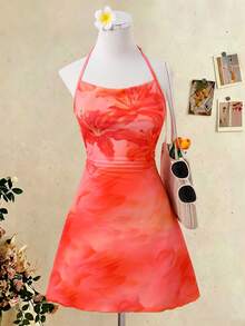 Teen GirlSweet And Soft Style Dress, Elegant Line Design, Comfortable Experience, Suitable For Campus, Outing, Party And Other Occasions In Spring - Pink - View 6