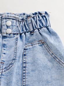 Tween Girl Casual Boho Holiday Paperback Waist Flat Pockets Mom Jeans With Button Front, Daily - Light Wash - View 7