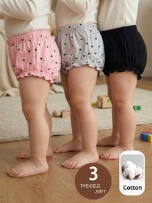 LMoss Kids Bộ 3 quần legging dệt kim họa tiết trái tim dáng rộng cho bé gái, cạp chun. - Nhiều màu - Xem 1