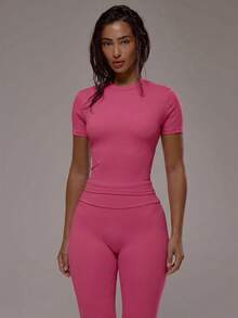 Musera Sport Bộ áo thun và quần yoga thể thao năng động, tập luyện tại phòng gym, pilates, thể dục, mặc hàng ngày, màu thạch anh khói. - Màu Hồng Tươi - Xem 5