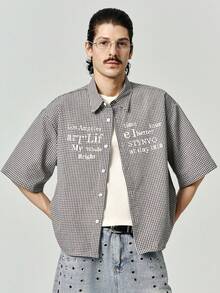 STYNVO Camisa casual de hombre con estampado de cuadros y letras, para verano - Multicolor - Ver 5