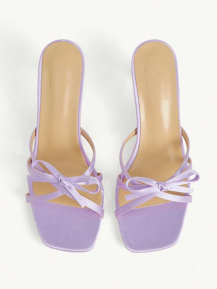 CUCCOO CHICEST Purple Satin Bow High Heel Square Toe Thin Strap Thin Heel Outside Temperament Banquet Sandals