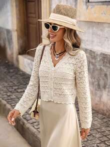 Brillora Áo khoác cardigan mỏng nhẹ thoải mái cho nữ khi đi nghỉ mát, trang phục đi nghỉ mát cho nữ, trang phục đi biển cho nữ. - Màu be - Xem 3