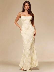 SHEIN BAE Vestido ajustado con tirantes de amarre y espalda descubierta con textura de color albaricoque, elegante para brunch, invitada de boda, fiesta de cóctel, vacaciones en la playa - Albaricoque - Ver 5