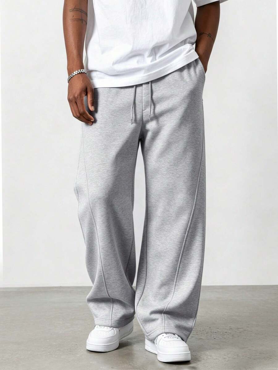 PAVTROS Men's Casual Solid Color Straight Leg Sweatpants - Grey - View 1
