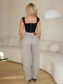Turnttoni Off Shoulder Ruched Asymmetrical Hem Ruched Waist Fish Bone Decoration Black Crop Top - Black - View 2