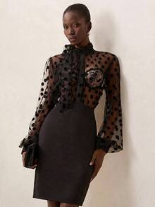 Briarwyn Blusa transparente de mujer con estampado de lunares, de moda y sexy - Negro - Ver 7