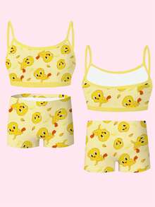 LOONEY TUNES X SHEIN GraphicGems 8pcs/Set Girls Cute Animal Print Camisole And Briefs Underwear Set, Comfortable Outfit Autumn Fall - Multicolor - View 6