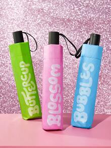 THE POWERPUFF GIRLS X SHEIN 1pc Logo Printed Umbrella, UPF 50+ UV Protection, For School, Work, Outdoor & Daily Use, Designed For College Students, High School Students, Men And Women, Burn Book - Blue - View 10
