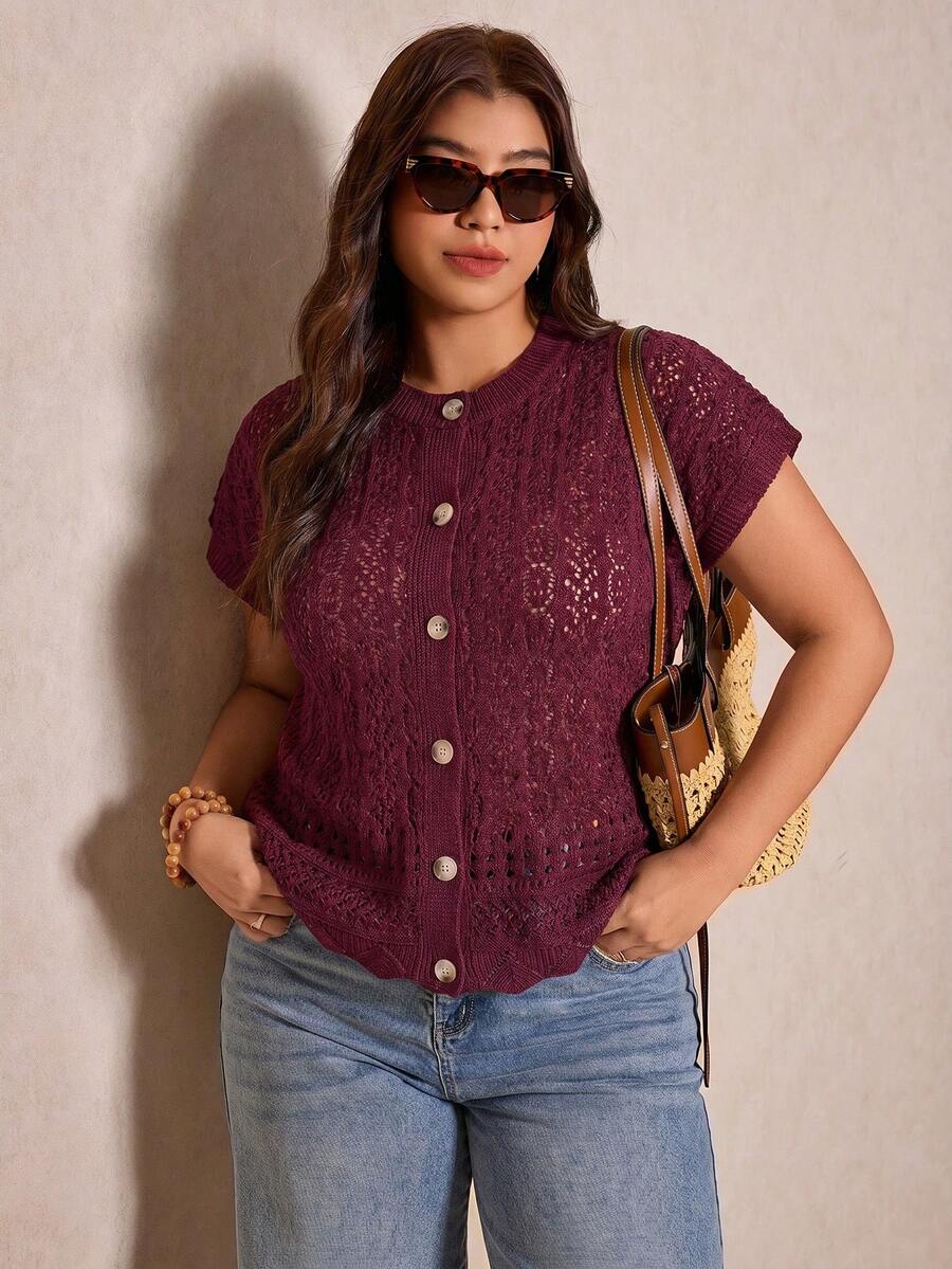 Elaquor Plus Size Casual Handmade 3D Floral Batwing Sleeve Cardigan Fall