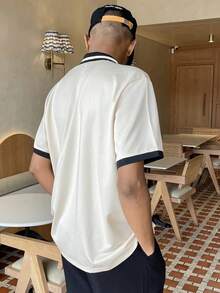 Ngobest Haus Ngobest Haus 男士休闲拼色字母印花 Polo 衫，夏季 - 杏色 - 查看 2