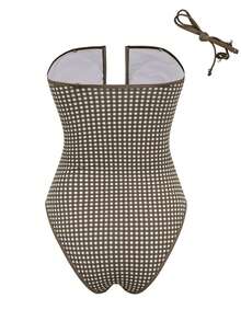 Swim Mod 2026 New Summer Women's Holiday Outfit, Women's Beach Outfit, Sexy Strapless Beachside Resort Elegant Brown One-Piece Swimsuit - Black and White - View 2