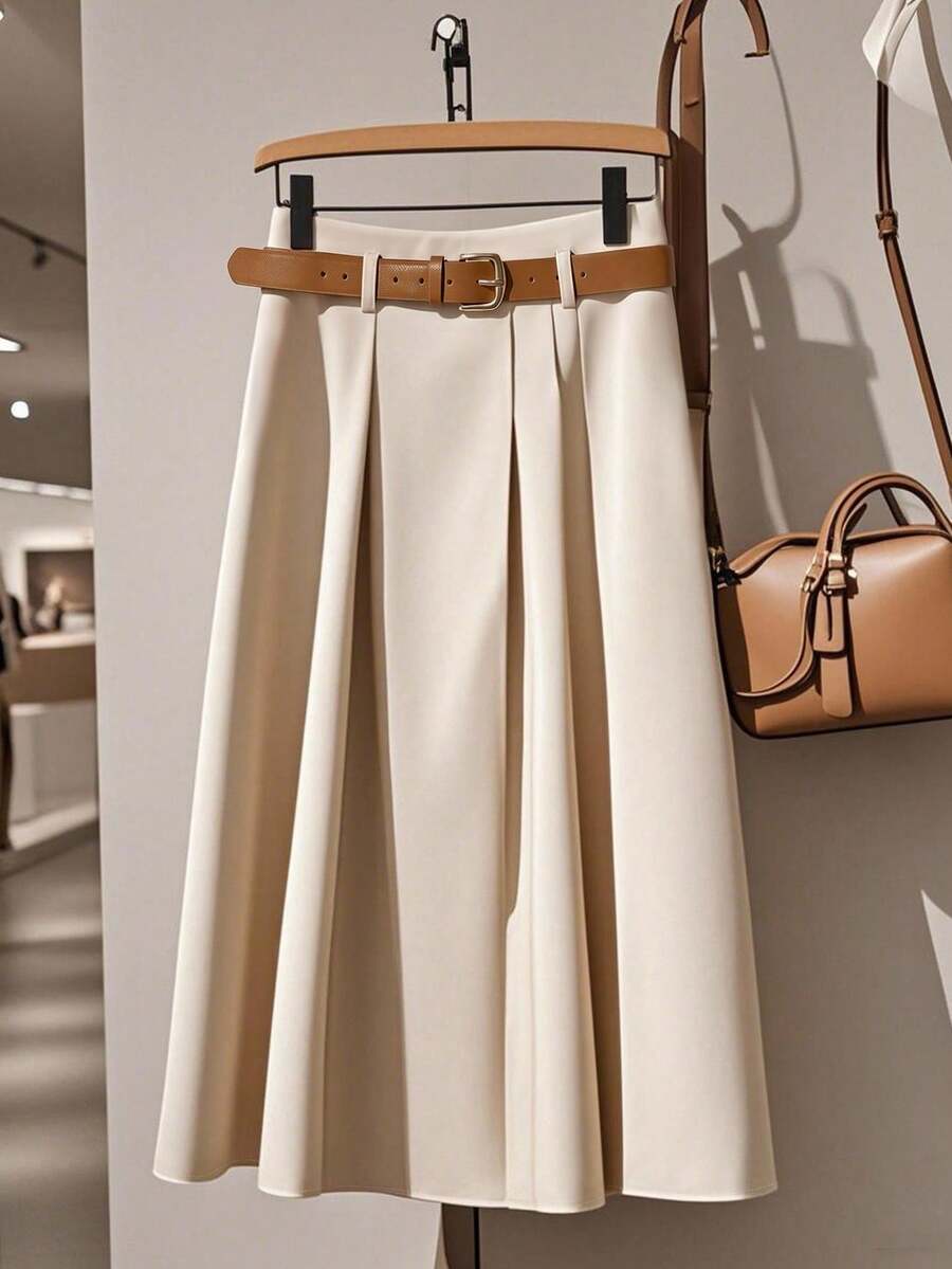 Franclia Falda A-line con cintura asimétrica para mujeres - Albaricoque - Ver 1