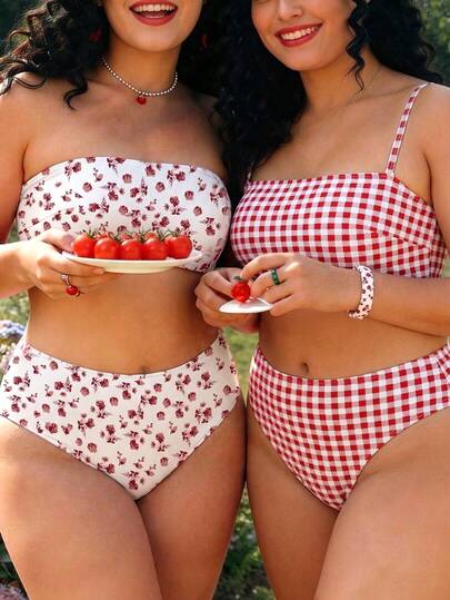 Swim Mod 2026 New Plus Size Reversible Tankini Swimwear Set With Detachable Straps, Sweet