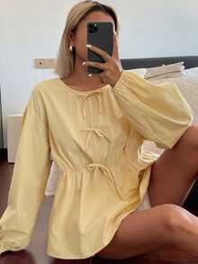 DAZY Blusa holgada con lazo para mujer - Amarillo claro - Ver 4