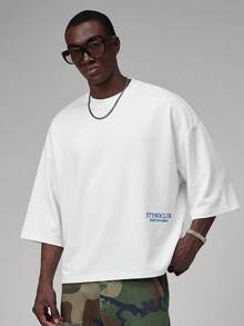 STYNVO Men's Letter Print Round Neck Short Sleeve T-Shirt, Versatile For Daily Wear - White - View 2