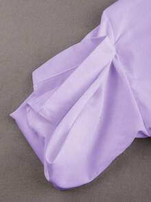 GlowEve Blusa casual de vacaciones para mujer con hombros descubiertos, cintura fruncida y cadena de unicolor, para primavera/otoño - Morado - Ver 4