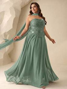Coutiva Elegant Sequin Embellished Dress, High-End Formal Gown For Banquet And Party - Green - View 8