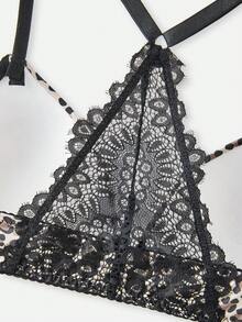 Bella Beso Bộ áo ngực có đệm mút, phối ren họa tiết da báo, kiểu dáng racerback, được chế tác tinh xảo. - Nhiều màu - Xem 7