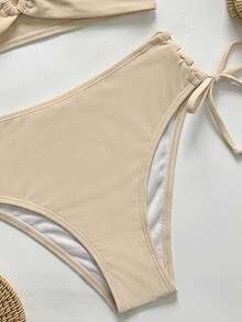 Swim Vcay Conjunto de traje de baño de mujer de unicolor con escote en V, cruzado y anudado, de cintura alta - Blanco perla - Ver 6