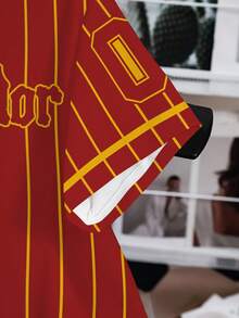 HARRY POTTER X SHEIN 女士夏季时尚学院风狮子字母撞色条纹印花短袖T恤 - 白色 - 查看 4